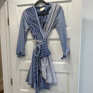 Maeve Navy and White Striped Wrap Dress